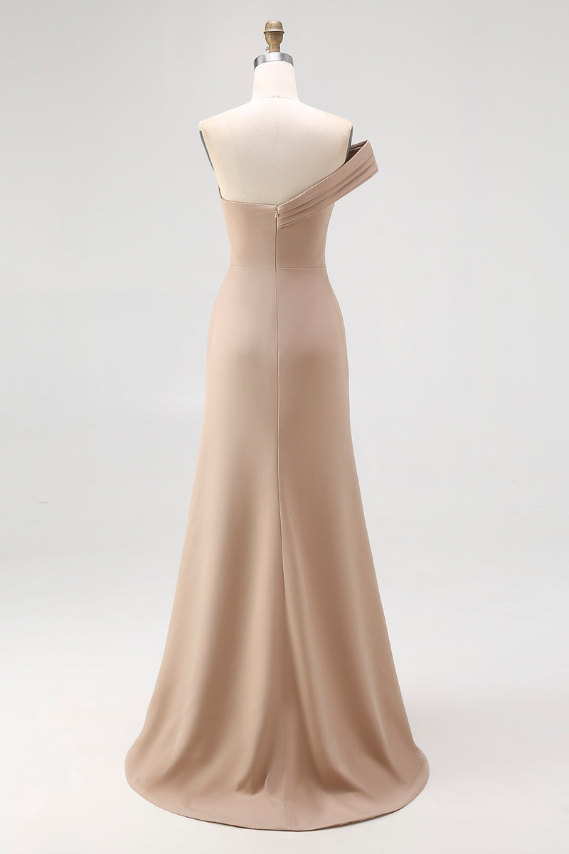 Load image into Gallery viewer, Light Khaki One Shoulder Sheath Ruched Gala Dress