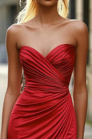 Load image into Gallery viewer, Red Mermaid Sweetheart Satin Prom Dress with Ruches