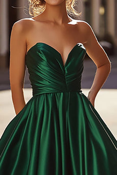 Dark Green Sweetheart A Line Long Satin Prom Dress
