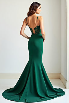 Dark Green Corset Mermaid Long Prom Dress with Lace