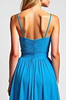 Load image into Gallery viewer, Blue A Line Chiffon Long Ruched Bridesmaid Dress