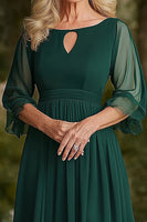 Load image into Gallery viewer, Dark Green A Line Keyhole Mother of the Bride Dress with Half Sleeves