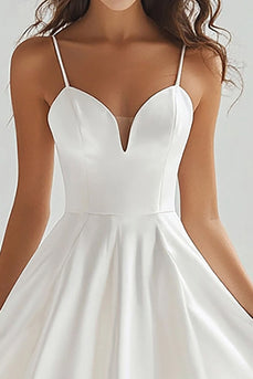 White Spaghetti Straps A Line Graduation Dress