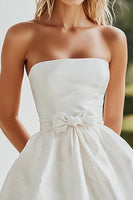 Load image into Gallery viewer, White Strapless A Line Graduation Dress with Bowknot