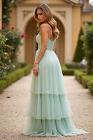 Load image into Gallery viewer, Light Green Strapless A Line Chiffon Long Prom Dress with Slit