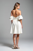 Load image into Gallery viewer, A Line Off the Shoulder Satin Little White Dress