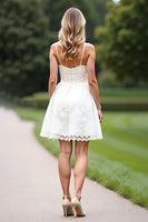 Load image into Gallery viewer, White A Line Spaghetti Straps Lace Short Graduation Dress