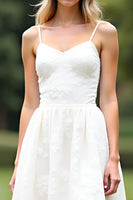 Load image into Gallery viewer, White A Line Spaghetti Straps Lace Short Graduation Dress