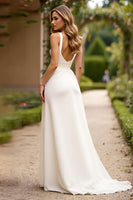 Load image into Gallery viewer, Ivory A Line Sleeveless Long Engagement Dress with Slit