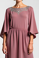 Load image into Gallery viewer, Beaded Vintage Mauve Scoop Mother of the Bride Dress with Half Sleeves
