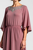 Load image into Gallery viewer, Beaded Vintage Mauve Scoop Mother of the Bride Dress with Half Sleeves