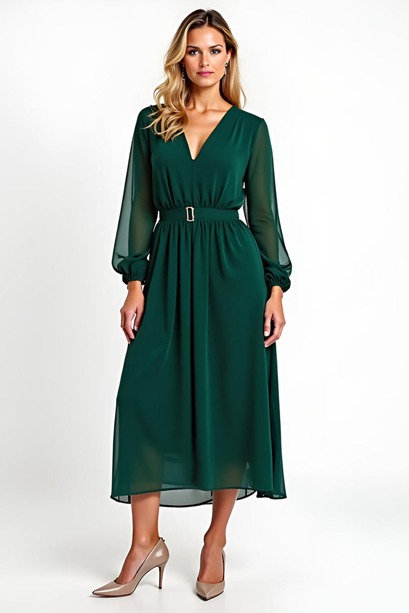 Load image into Gallery viewer, A Line Dark Green Chiffon Tea-Length Mother of the Bride Dress