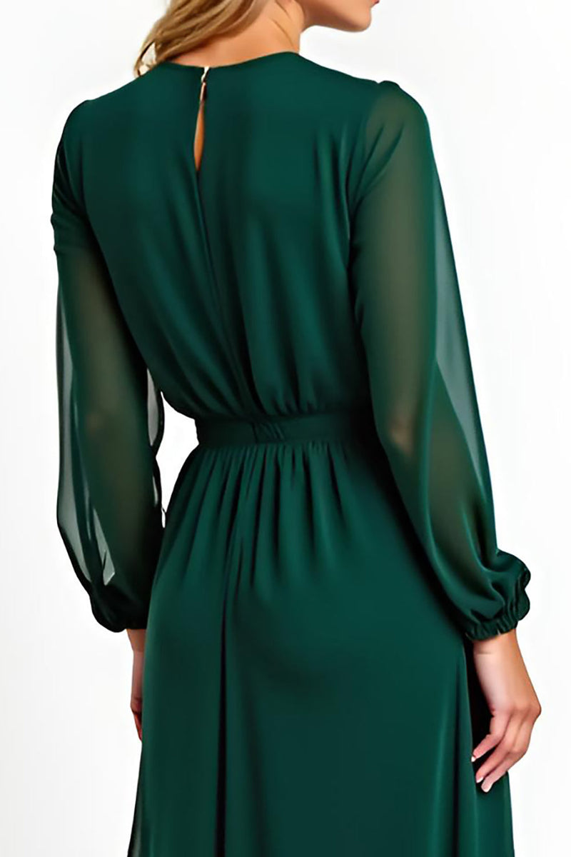 Load image into Gallery viewer, A Line Dark Green Chiffon Tea-Length Mother of the Bride Dress