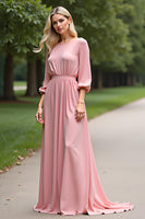 Load image into Gallery viewer, Pink Scoop Half Sleeves Long Mother of the Bride Dress