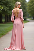 Load image into Gallery viewer, Pink Scoop Half Sleeves Long Mother of the Bride Dress