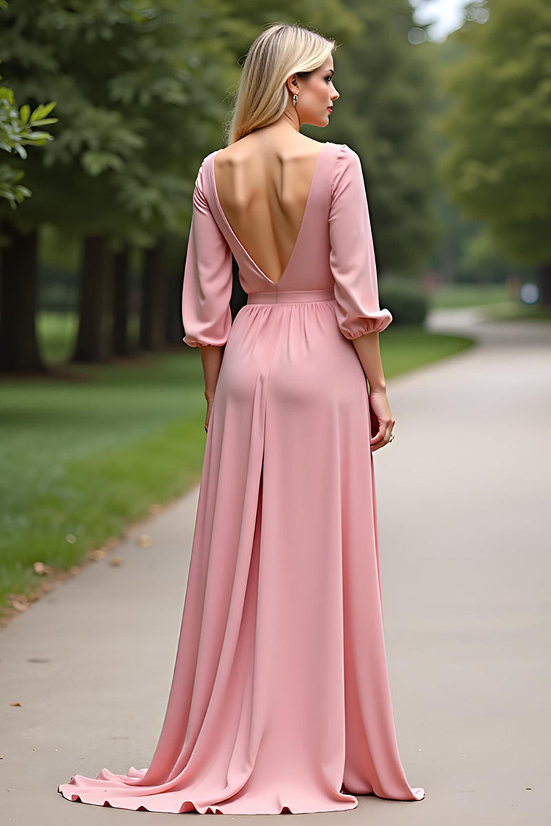 Load image into Gallery viewer, Pink Scoop Half Sleeves Long Mother of the Bride Dress