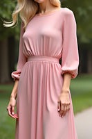 Load image into Gallery viewer, Pink Scoop Half Sleeves Long Mother of the Bride Dress