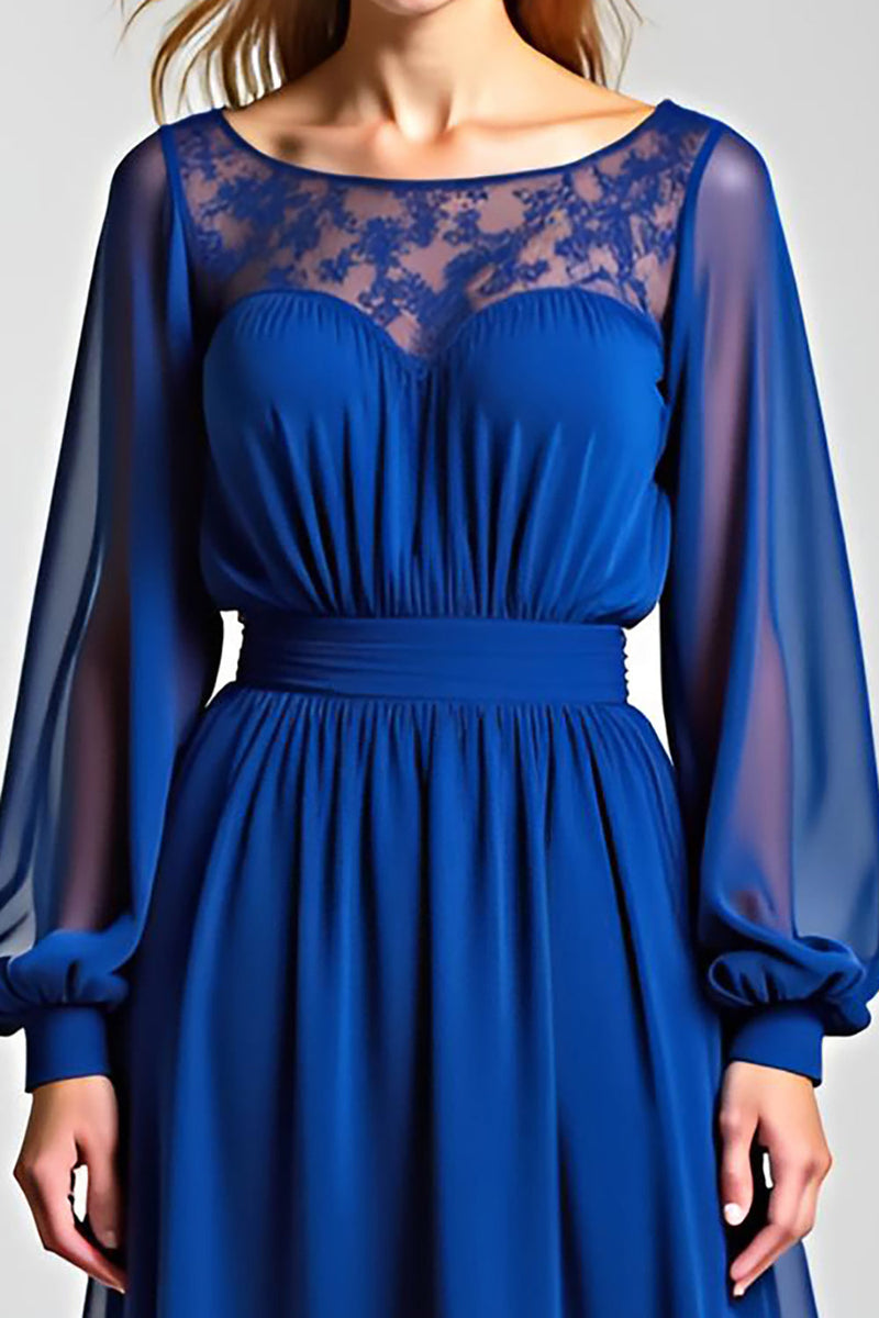 Load image into Gallery viewer, Royal Blue Illusion Neck A Line Long Mother of the Bride Dress