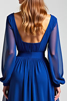 Load image into Gallery viewer, Royal Blue Illusion Neck A Line Long Mother of the Bride Dress