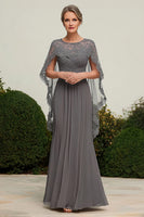 Load image into Gallery viewer, Lace Grey Chiffon Ruched Mother of the Bride Dress