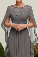 Load image into Gallery viewer, Lace Grey Chiffon Ruched Mother of the Bride Dress