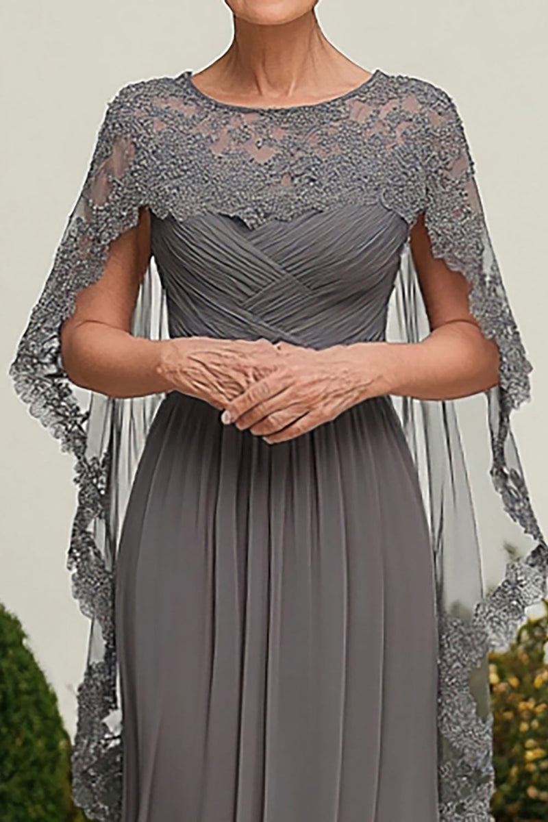 Load image into Gallery viewer, Lace Grey Chiffon Ruched Mother of the Bride Dress