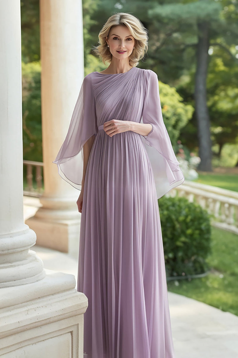 Load image into Gallery viewer, Chiffon Lilac Scoop Long Mother of the Bride Dress