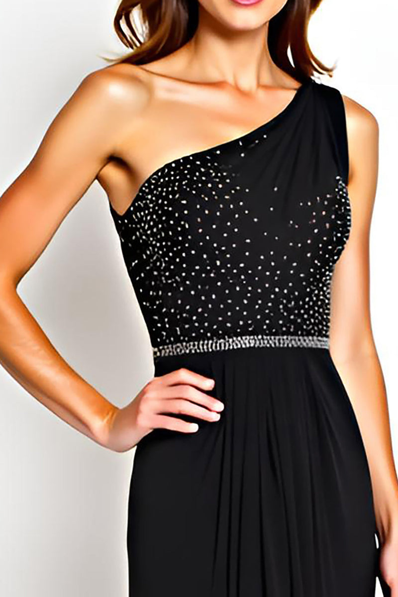 Load image into Gallery viewer, Black One Shoulder Beaded Long Mother of the Bride Dress