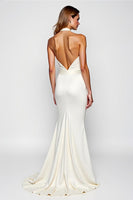 Load image into Gallery viewer, White Halter Mermaid Backless Long Engagement Dress