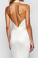 Load image into Gallery viewer, White Halter Mermaid Backless Long Engagement Dress