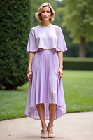 Load image into Gallery viewer, Lilac Cape Pleated Tea Length Mother of the Bride Dress