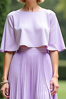 Load image into Gallery viewer, Lilac Cape Pleated Tea Length Mother of the Bride Dress