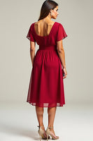 Load image into Gallery viewer, Red V-Neck Knee Length Chiffon Mother of the Bride Dress with Short Sleeves