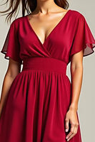 Load image into Gallery viewer, Red V-Neck Knee Length Chiffon Mother of the Bride Dress with Short Sleeves