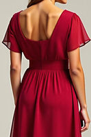 Load image into Gallery viewer, Red V-Neck Knee Length Chiffon Mother of the Bride Dress with Short Sleeves