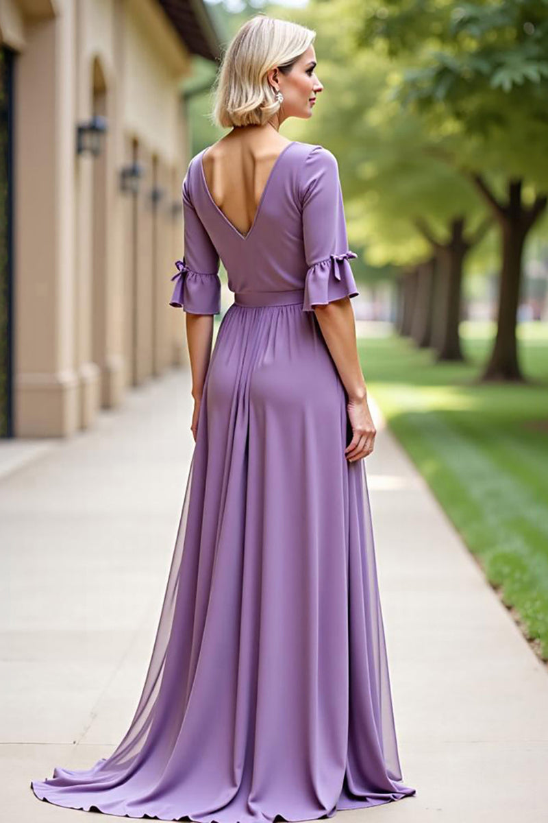 Load image into Gallery viewer, Tahiti Long Chiffon Mother of the Bride Dress with Short Sleeves