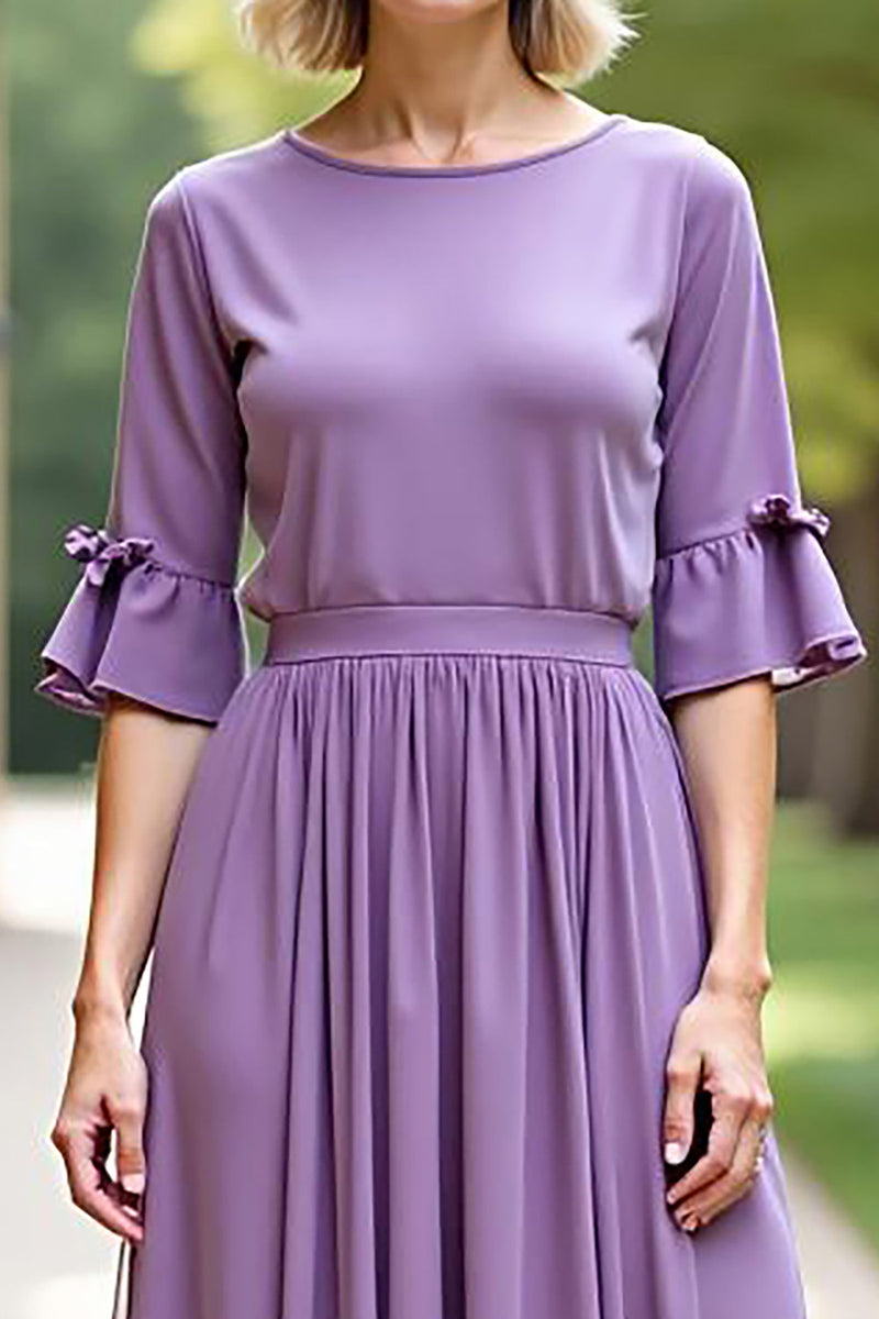 Load image into Gallery viewer, Tahiti Long Chiffon Mother of the Bride Dress with Short Sleeves