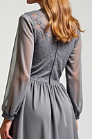 Load image into Gallery viewer, Grey Chiffon Embroideried Mother of the Bride Dress with Long Sleeves