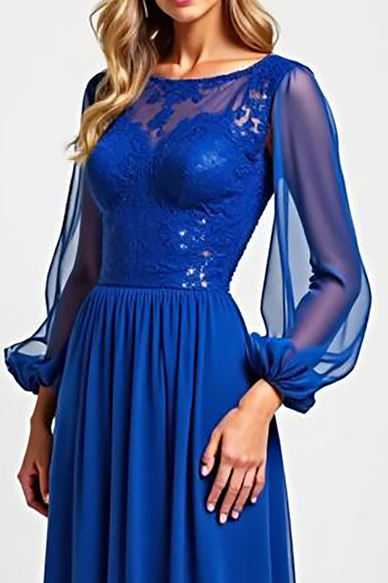 Cicinia Royal Blue Mother Of The Bride Dress Long Chiffon Lace A-line High Low Hemline Half Sleeves