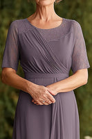 Load image into Gallery viewer, Dusk Knee Length Chiffon Mother of the Bride Dress with Lace