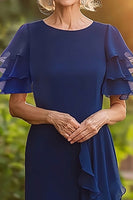 Load image into Gallery viewer, Navy Sheath Long Chiffon Mother of the Bride Dress with Tiered Sleeves