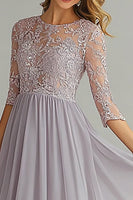 Load image into Gallery viewer, Silver Chiffon Mother of the Bride Dress with 3/4 Sleeves