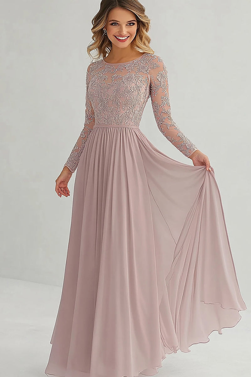 Load image into Gallery viewer, Dusty Rose Scoop A Line Mother of the Bride Dress with Sleeves