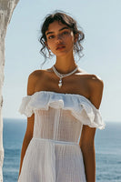 Load image into Gallery viewer, White Sheer Off The Shoulder A Line Engagement Dress