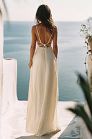 Load image into Gallery viewer, White Deep V-Neck Keyhole Spaghetti Straps Engagement Dress