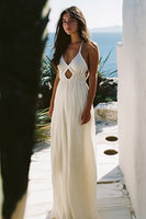 Load image into Gallery viewer, White Deep V-Neck Keyhole Spaghetti Straps Engagement Dress