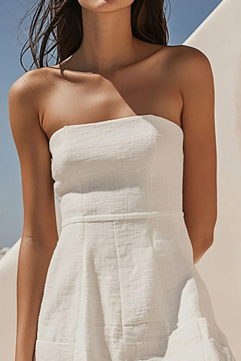 Load image into Gallery viewer, Strapless White A Line Mini Graduation Dress
