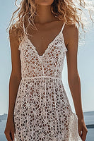 Load image into Gallery viewer, Boho White Deep V-Neck A Line Long Lace Engagement Dress