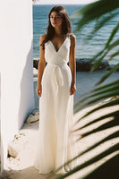 Load image into Gallery viewer, White Sheath V-Neck Floor Length Engagement Dress