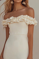 Load image into Gallery viewer, White Off the Shoulder Mermaid Long Engagement  Dress with Fuffles
